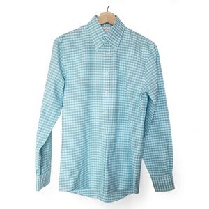 Brooks Brothers Dress Shirt Milano Fit Button Down Blue Gingham Cotton Size S